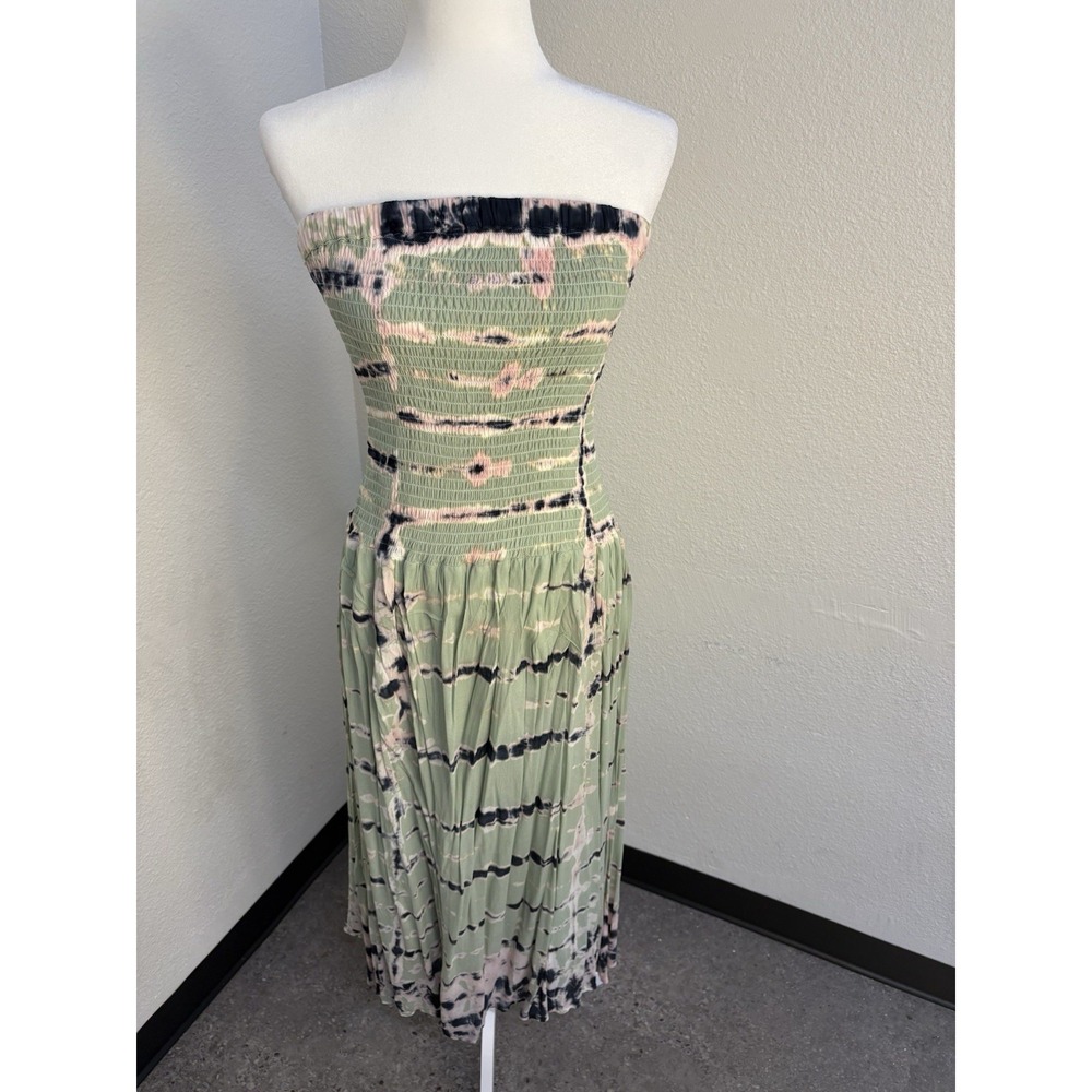 Young Fabulous & Broke Women's Green Tie Dye Strapless Smocked Maxi Dress Sz S